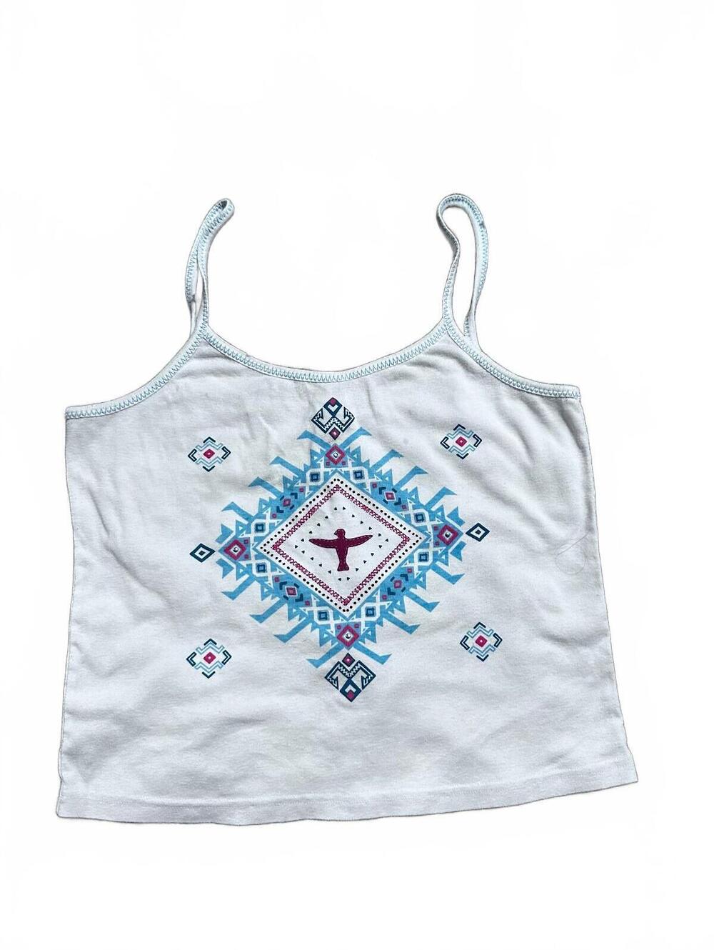Y2K Ellemenno Brand Kids' Size XL White Tank With Aztec Print Women's Size S